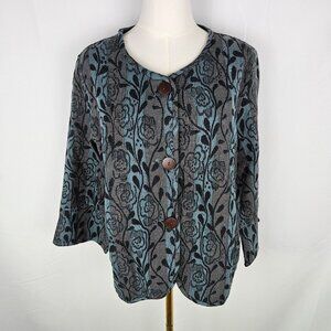 Country Store Cardigan Tapestry Jacket Sz Small Boho Floral Turquoise